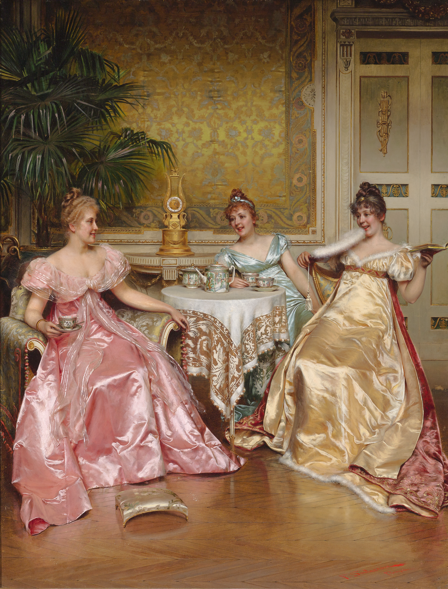 1899x2500 Afternoon Tea For Three By Charles Joseph Soulacroix - Afternoon Tea Painting