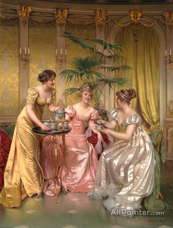 683x900 Charles Joseph Frederick Soulacroix Afternoon Tea Oil Painting - Afternoon Tea Painting