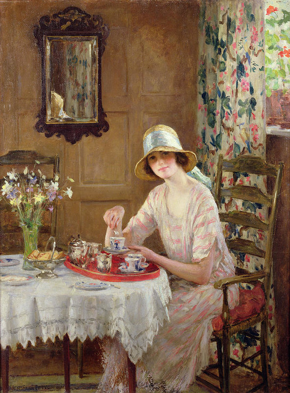 592x800 Afternoon Tea Art Print By William Henry Margetson - Afternoon Tea Painting