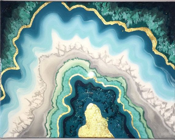 570x458 Original Abstract Acrylic Agate Stone Painting 11x14 Turquoise - Agate Painting