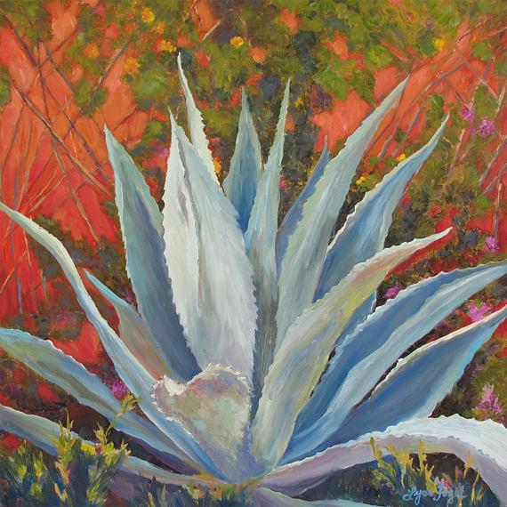 570x570 Agave Oil Paintingsucculent Paintingagave Succulent Blue - Agave Painting