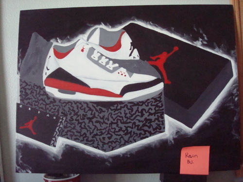 500x375 Fire Red Air Jordan Iii Painting By Kevin Bui - Air Jordan Painting