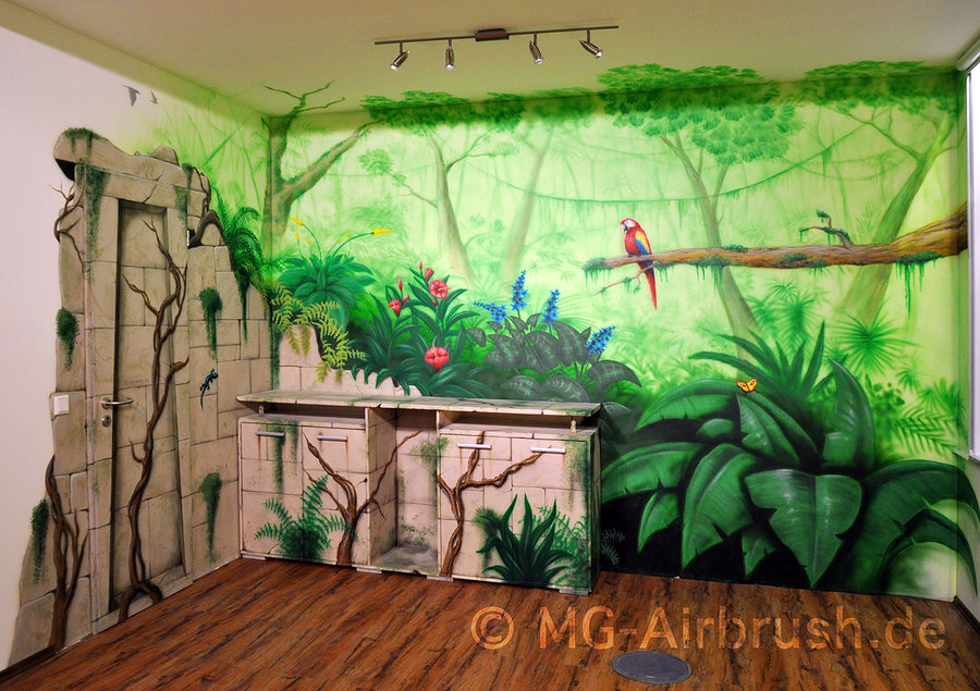 900x635 Jungle Mural Painting By Mg Airbrush - Airbrush Wall Painting