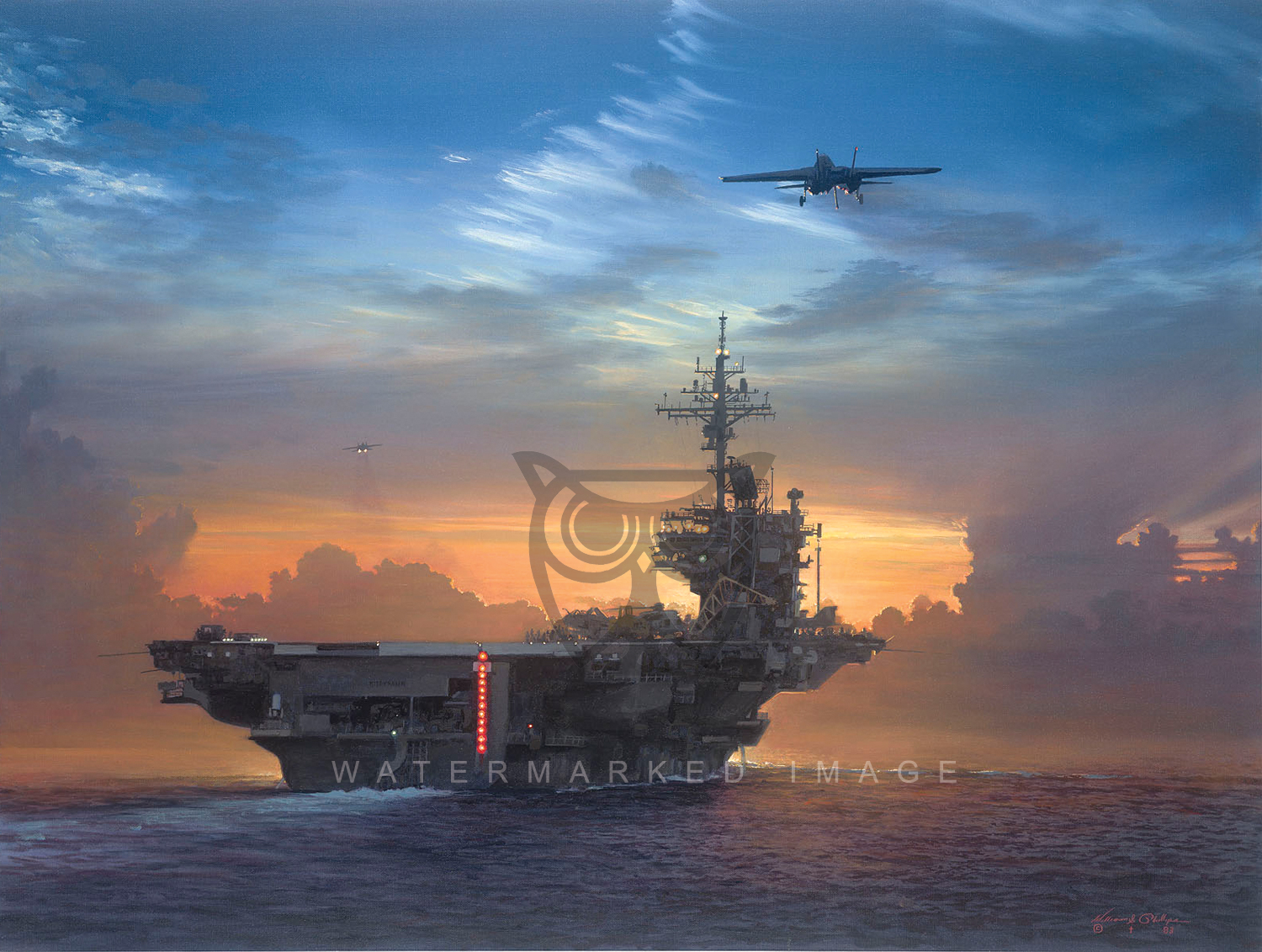 1500x1131 Sunset Recovery, William S. Phillips Masterwork Canvas Edition - Aircraft Carrier Painting