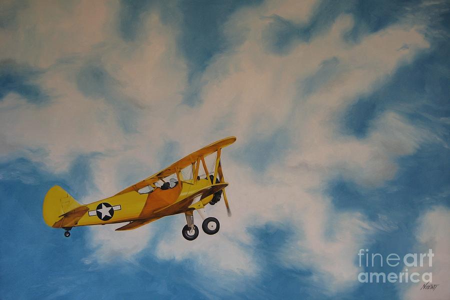 900x600 Yellow Airplane Painting By Jindra Noewi - Airplane Movie Painting