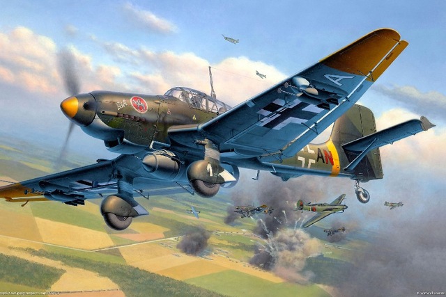 640x427 Diy Frame Airplane Painting Art Ju 87d Flight Aviation Military - Airplane Painting