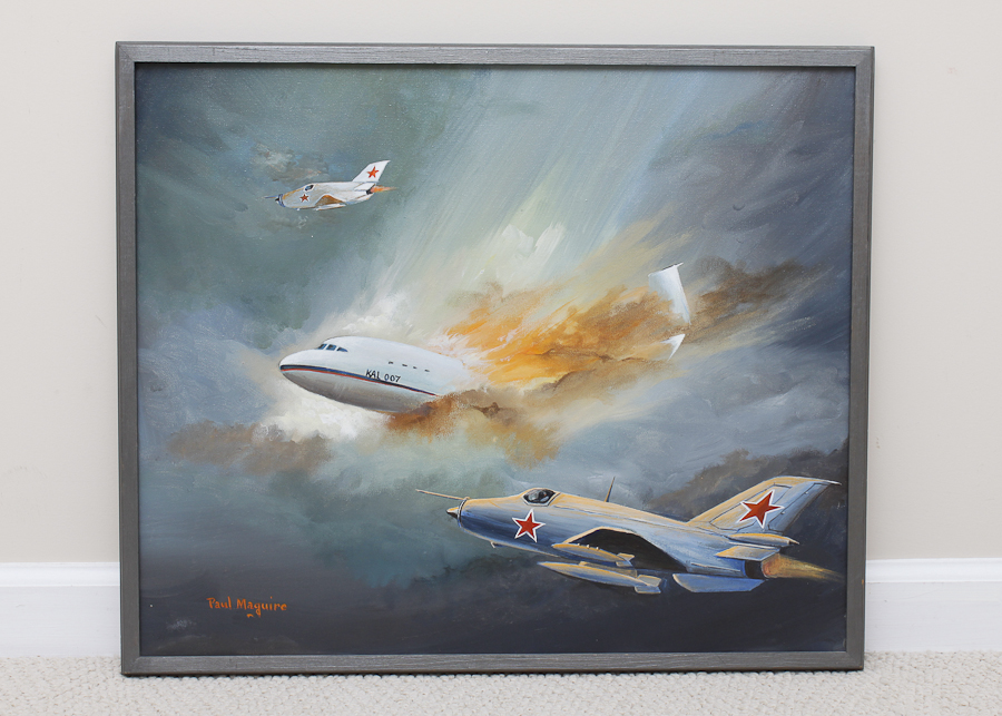 900x643 Framed Paul Mcguire Airplane Painting Ebth - Airplane Painting
