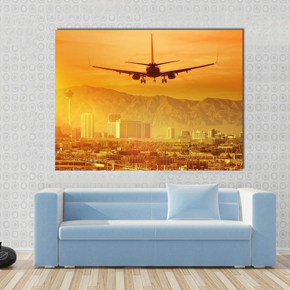 1000x1000 Airplane Flying Above City Multi Panel Canvas Wall Art - Airplane Painting On Canvas