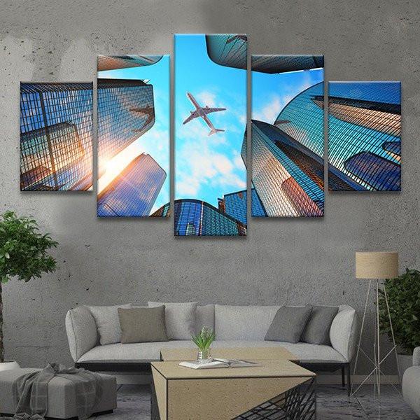 600x600 Airplane In Flight Wall Art Multi Panel Canvas Mighty Paintings - Airplane Painting On Canvas