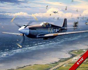300x240 Wwii P 51 Mustang Plane Over Normandy Painting Us History Art Real - Airplane Painting On Canvas