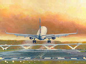 300x225 Embraer E175 Landing At Ronald Reagen Airport Painting By Douglas - Airport Painting