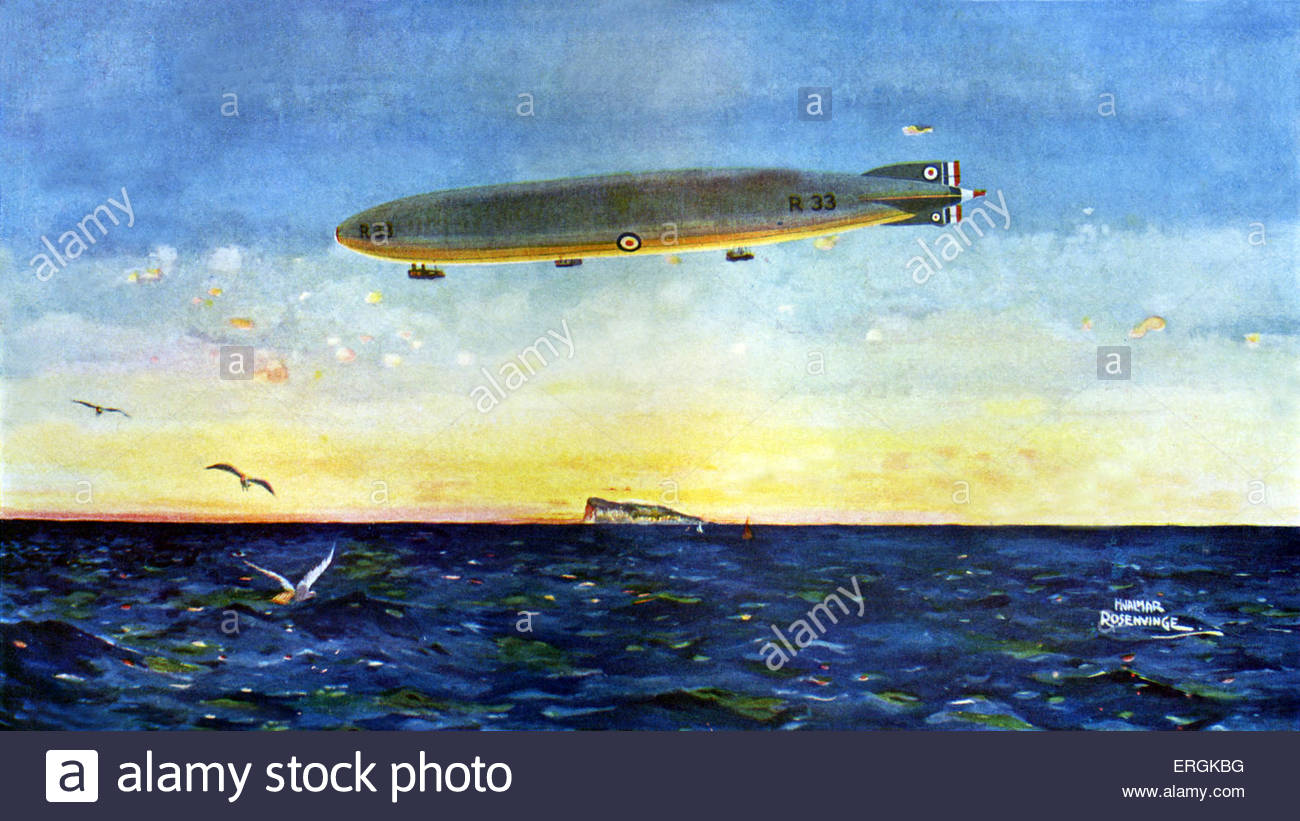 1300x821 An Raf Airship Over The Atlantic. After A Painting By Hjalmar - Airship Painting