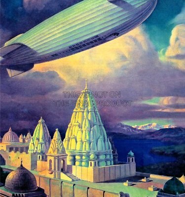 375x400 Paintings Landscape Surreal Temple Zeppelin Airship Wat Cloud - Airship Painting
