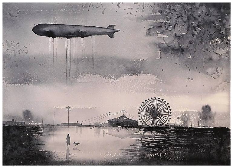 770x554 Saatchi Art Aero Zeppelin Painting By Dejan Sevo - Airship Painting