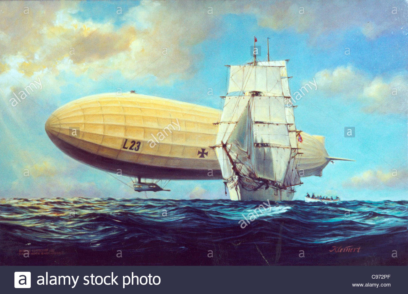 1300x939 History Painting Naval Airship L1 Pirates Royal 1914 Stock Photo - Airship Painting