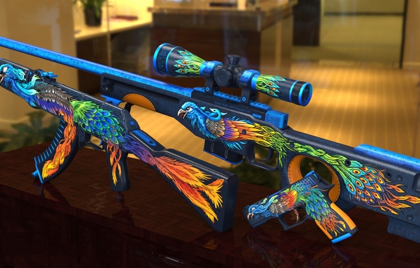 596x380 Wallpaper Background, Bird, Interior, Chest, Render, Ak 47 - Ak 47 Painting