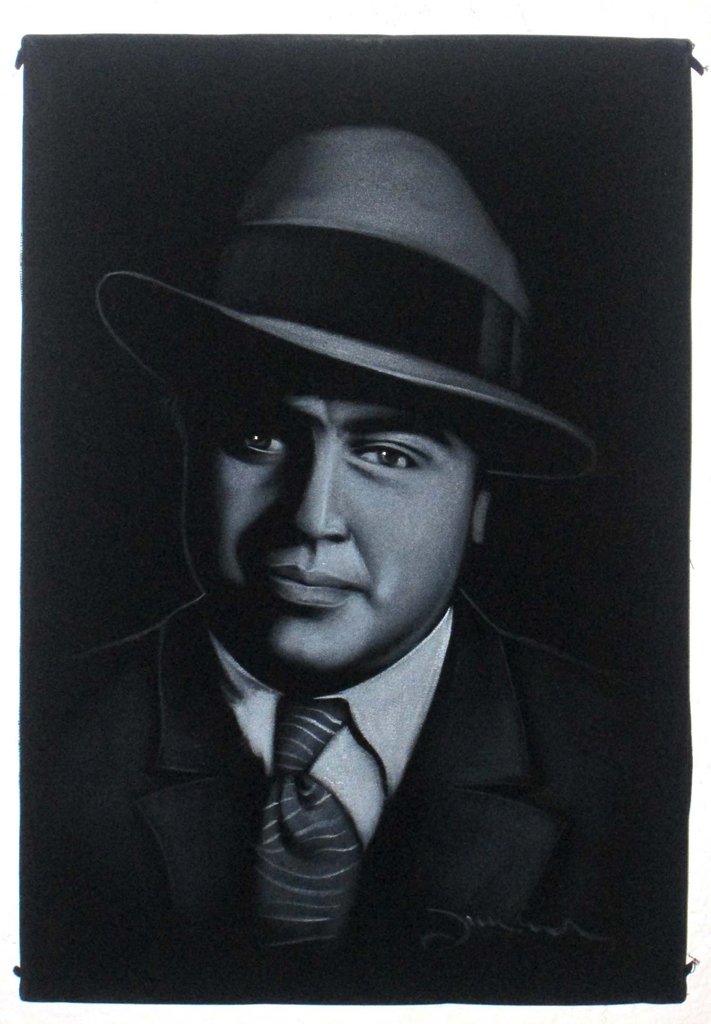 711x1024 Al Capone Portrait Original Oil Painting On Black Velvet By - Al Capone Painting