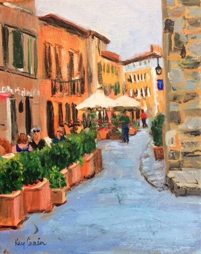 391x495 Dining Al Fresco, Italy Original Art Painting By Kay Crain - Al Fresco Painting