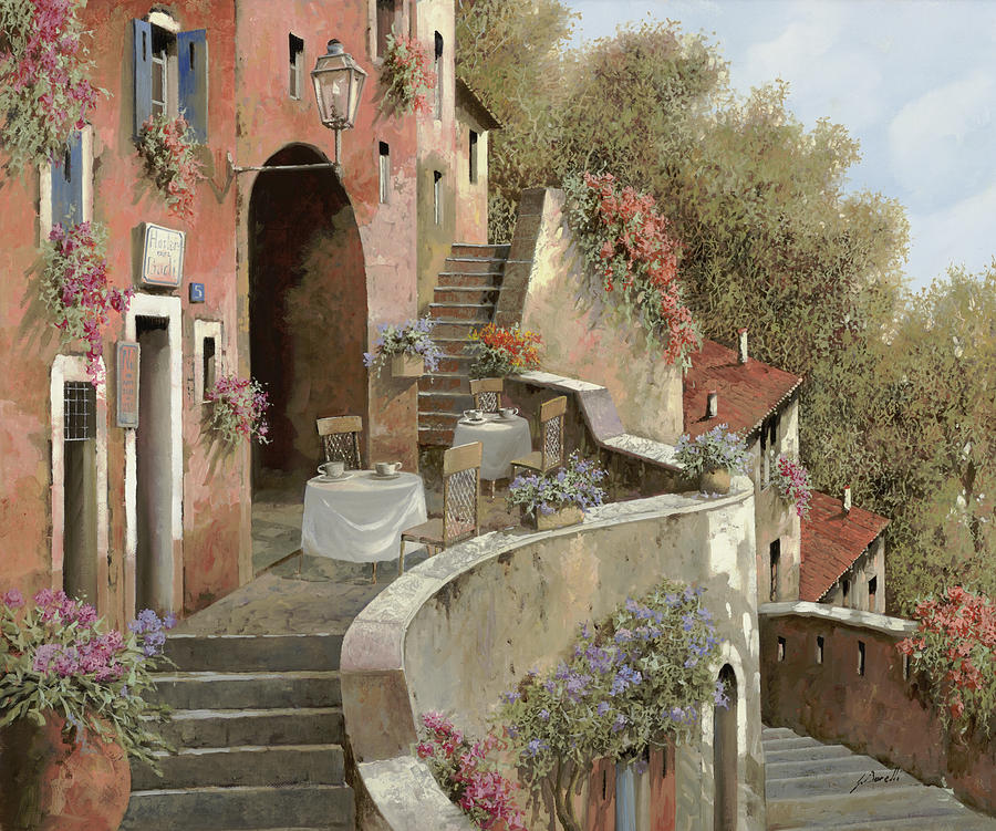 900x751 Un Caffe Al Fresco Sulla Salita Painting By Guido Borelli - Al Fresco Painting