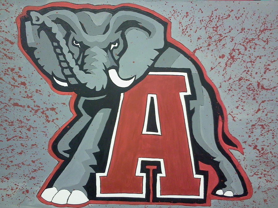 900x675 Alabama Roll Tide Painting By Lisa Collinsworth - Alabama Elephant Painting
