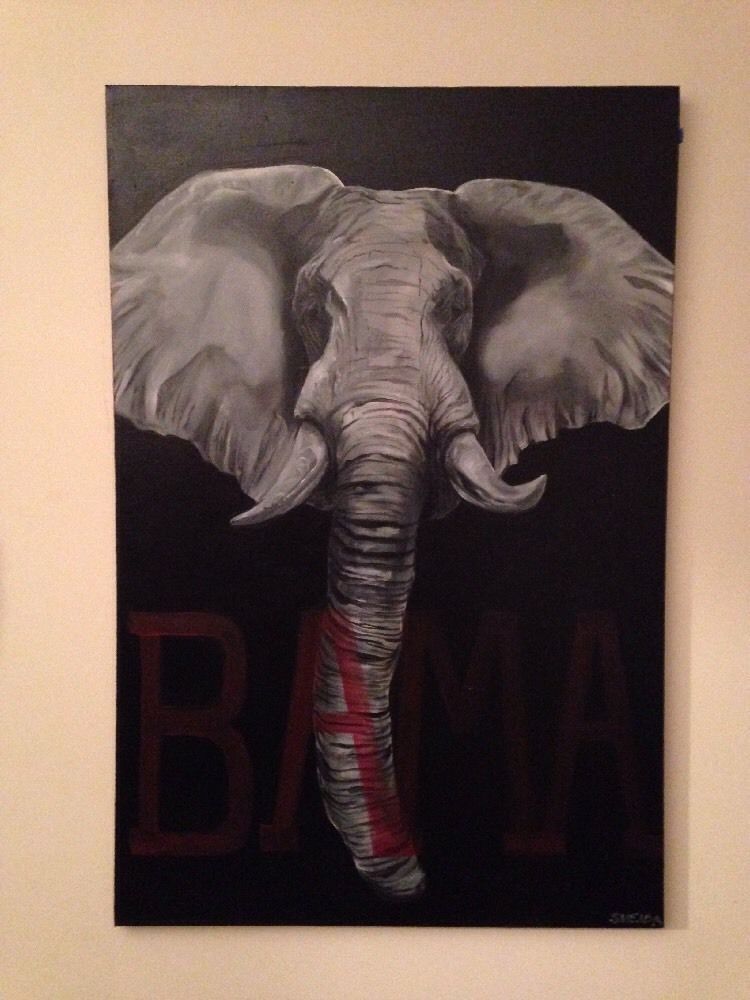 750x1000 Roll Tide Alabama Elephant Painting, Original Oil Painting - Alabama Elephant Painting