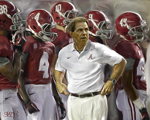300x240 Nick Saban Paintings Fine Art America - Alabama Football Painting