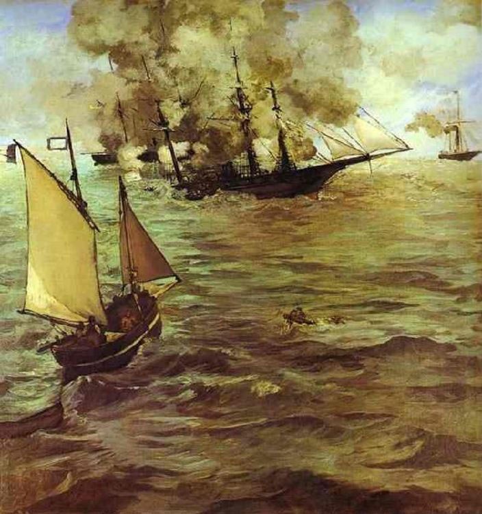 704x750 Edouard Manet The Battle Of The Kearsarge And The Alabama Painting - Alabama Painting