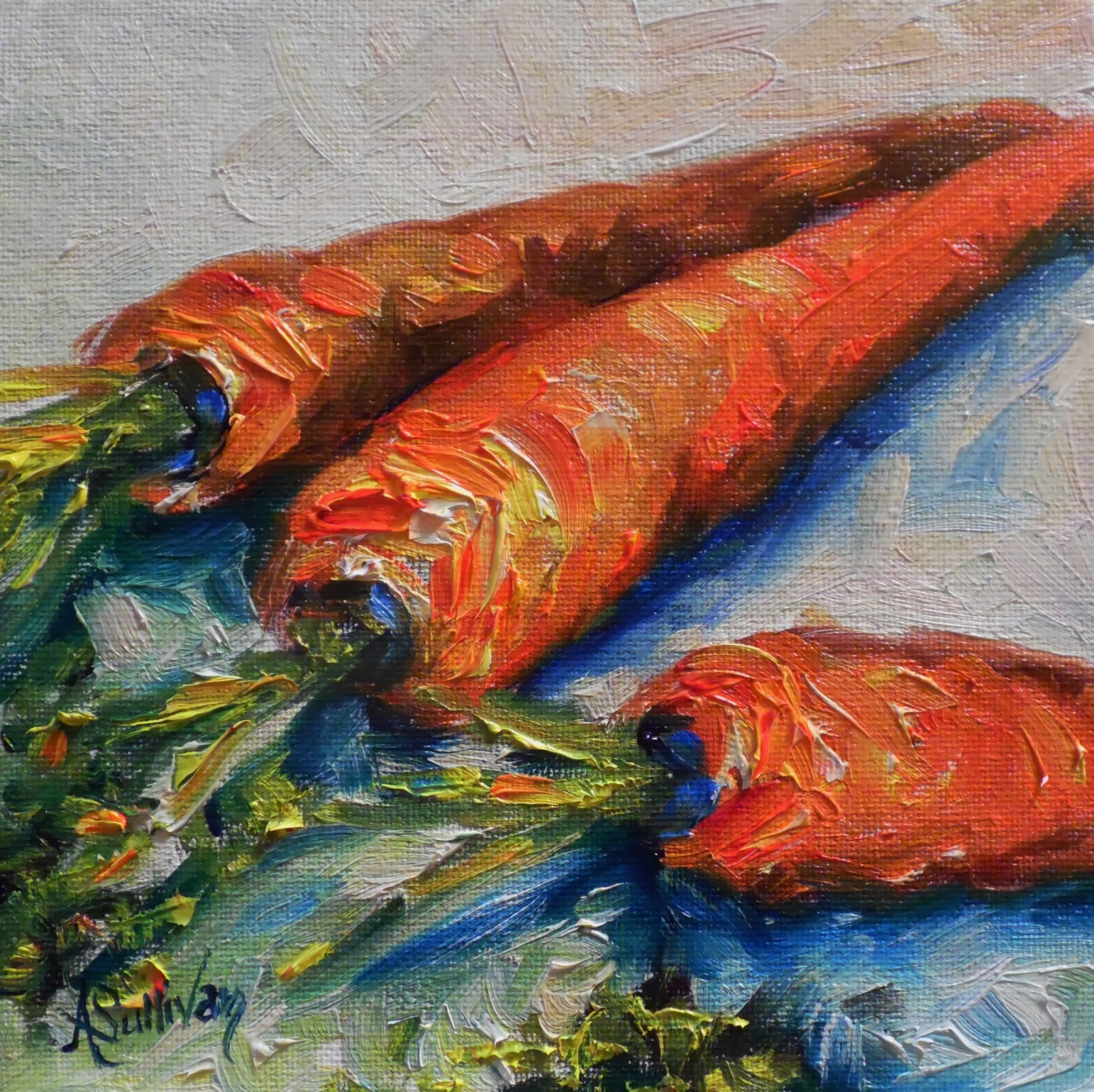 1600x1596 Through The Eyes Of An Artist Green Tops Carrot Painting By - Alabama Painting
