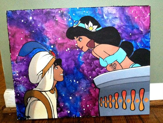 570x432 Aladdin And Jasmine Acrylic Painting Wax Painting 16 X 20 Canvas - Aladdin Painting