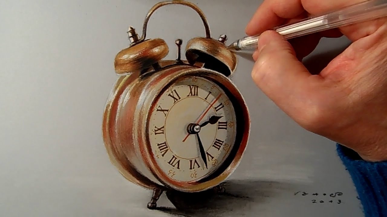 1280x720 Drawing A Realistic Alarm Clock, Time Lapse - Alarm Clock Painting