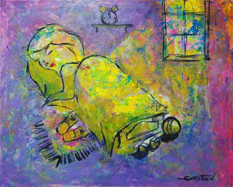 770x618 Saatchi Art A Minute Before The Alarm Clock Painting By Gabriella - Alarm Clock Painting