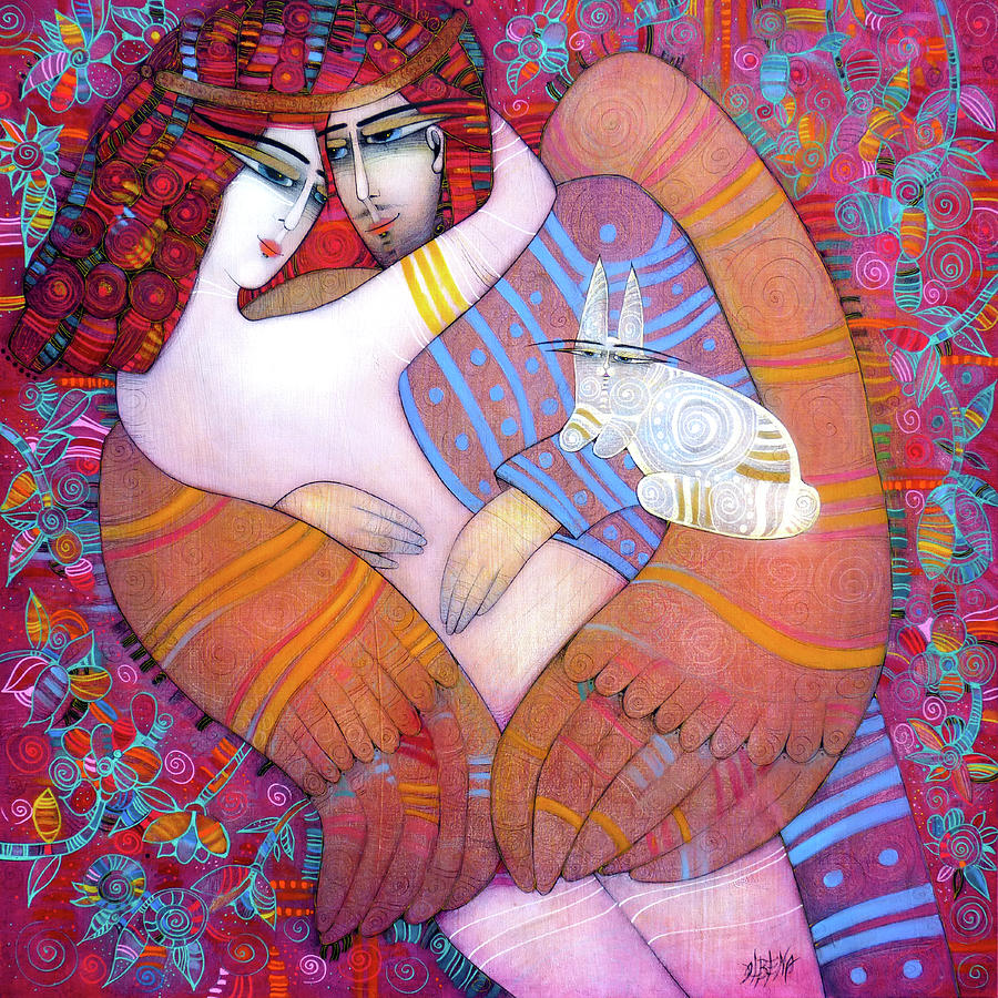 900x900 Icarus Kiss With A White Rabbit Painting By Albena Vatcheva - Albena Painting