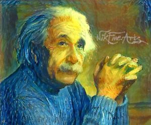 300x249 Nik Tod Peinture Originale Grand Panneau Art Van Gogh Style Genius - Albert Einstein Painting
