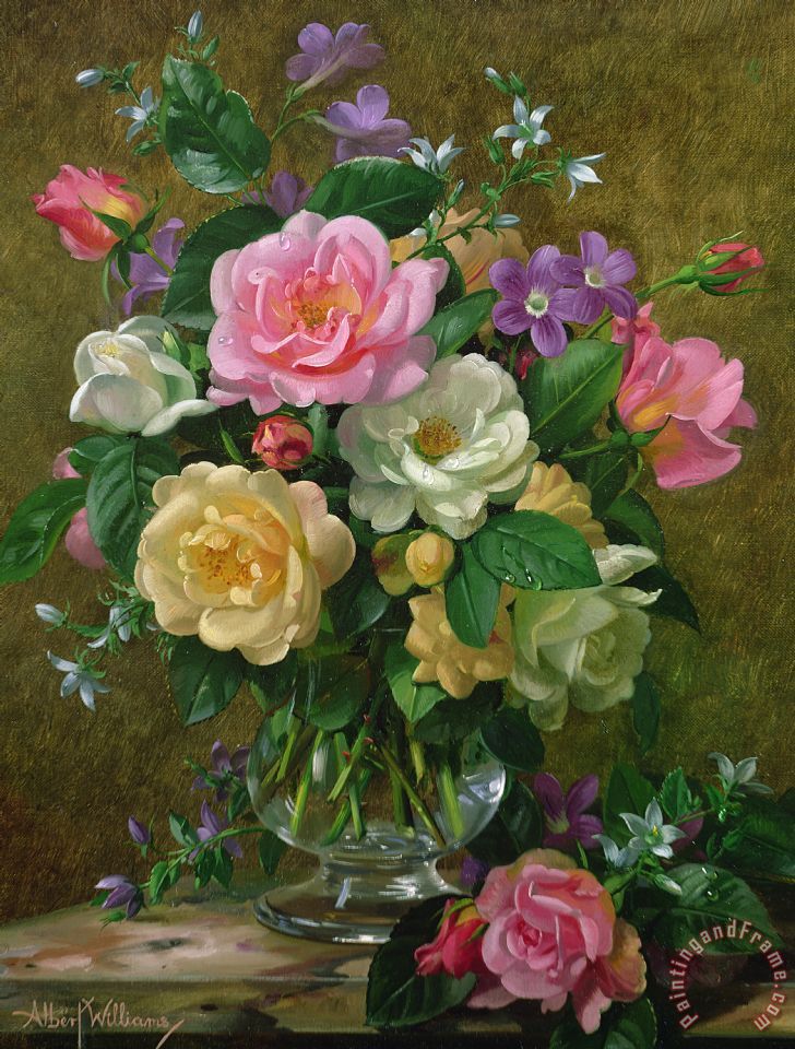 728x960 Albert Williams Roses In A Glass Vase Painting - Albert Williams Painting