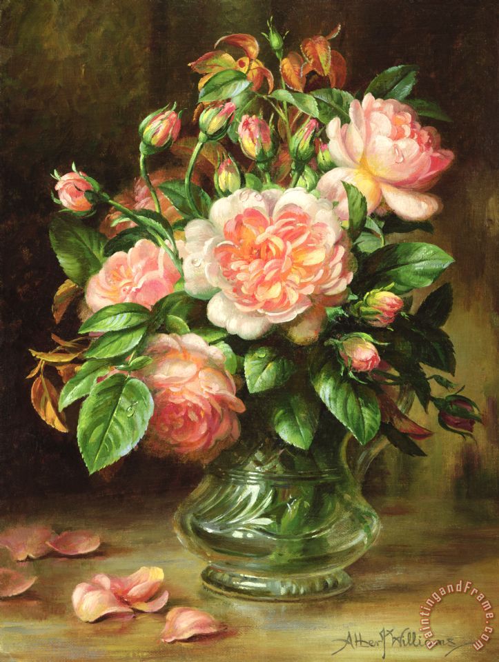 723x960 Albert Williams English Elegance Roses In A Glass Painting - Albert Williams Painting