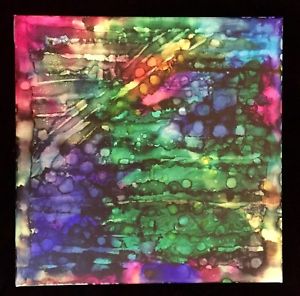 300x296 Abstract Art Alcohol Inks 12x12 Painting Lines Rays Amp Dots Canvas - Alcohol Painting