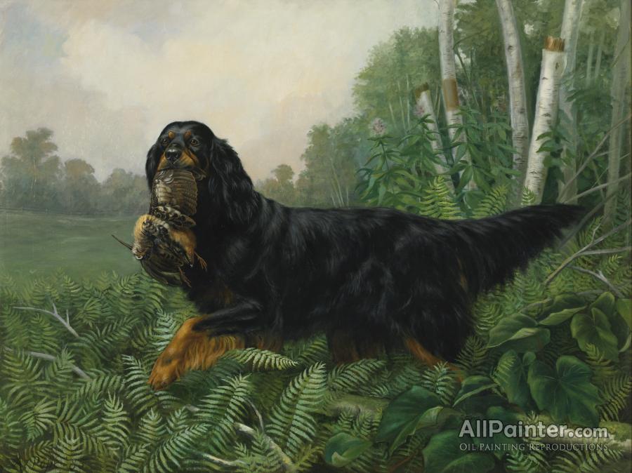 900x674 Alexander Pope Gordon Setter In A Landscape Oil Painting - Alexander Pope Painting
