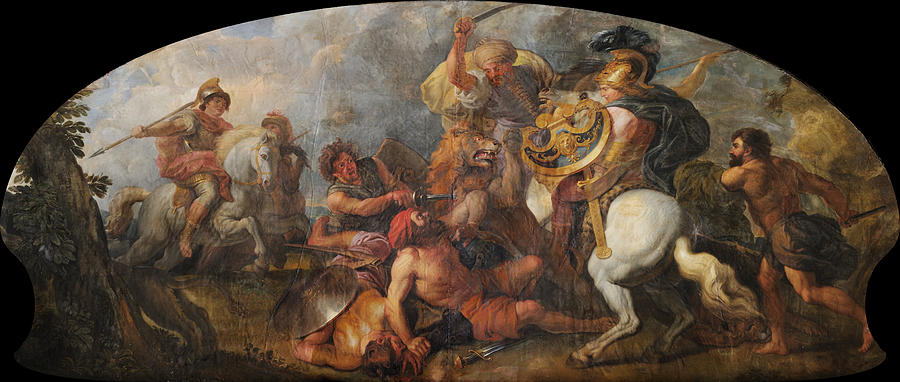 900x382 Alexander The Great Hunting Lions Painting By Charles De La Fosse - Alexander The Great Painting