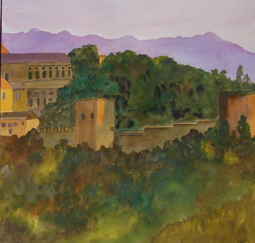 850x811 Alhambra Palace, Granada, Spain, Fall 2 Painting By Joy Fahey - Alhambra Painting
