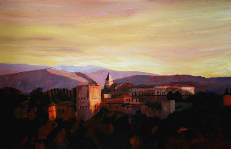 770x498 Saatchi Art Alhambra Granada Spain With Snow Covered Mountains - Alhambra Painting
