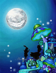 231x300 Alice Wonderland Halloween Art Cheshire Cat White Rabbit Dark - Alice And Wonderland Painting