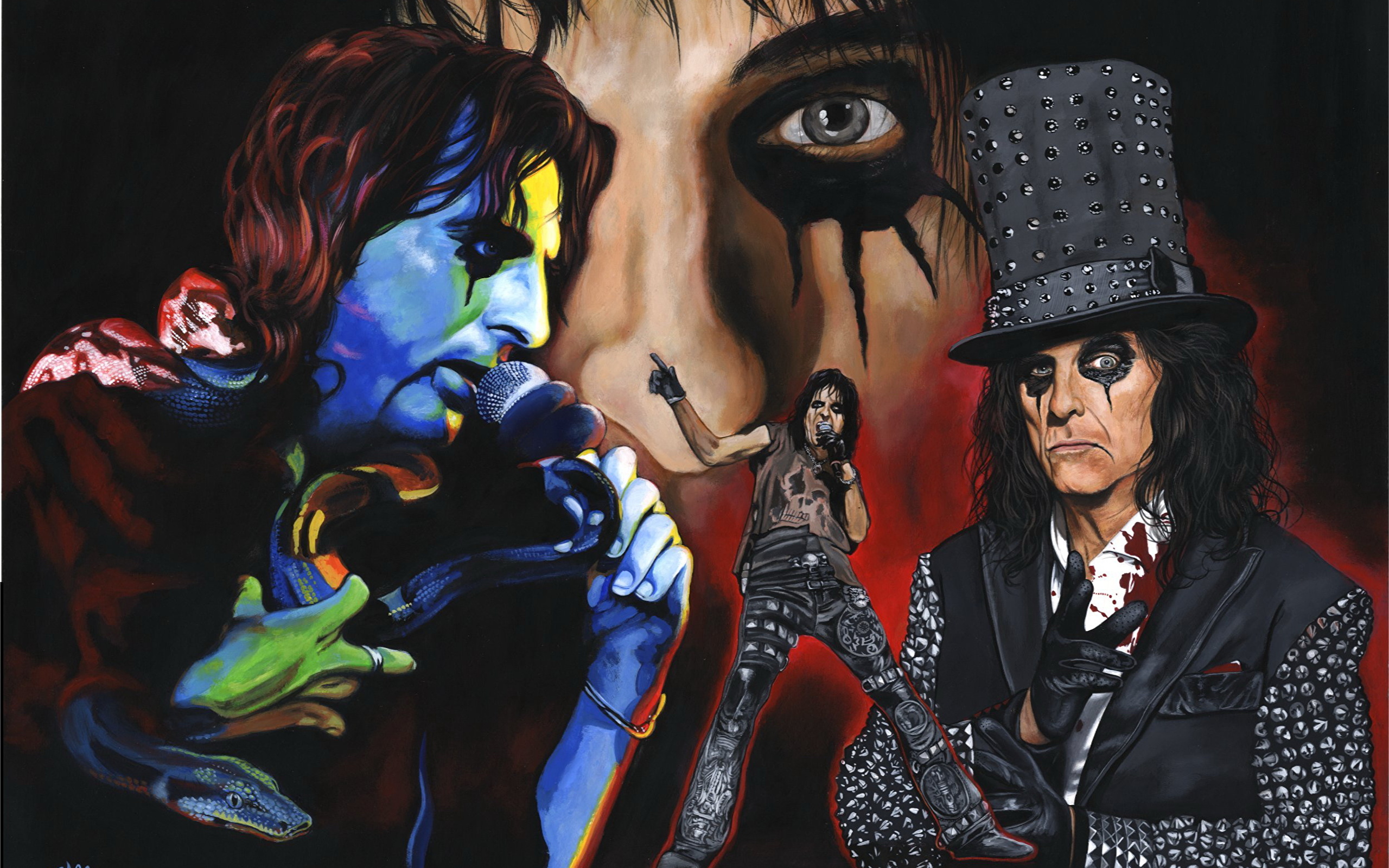 2560x1600 Picture Men Mic Alice Cooper Hat Music Painting Art 2560x1600 - Alice Cooper Painting