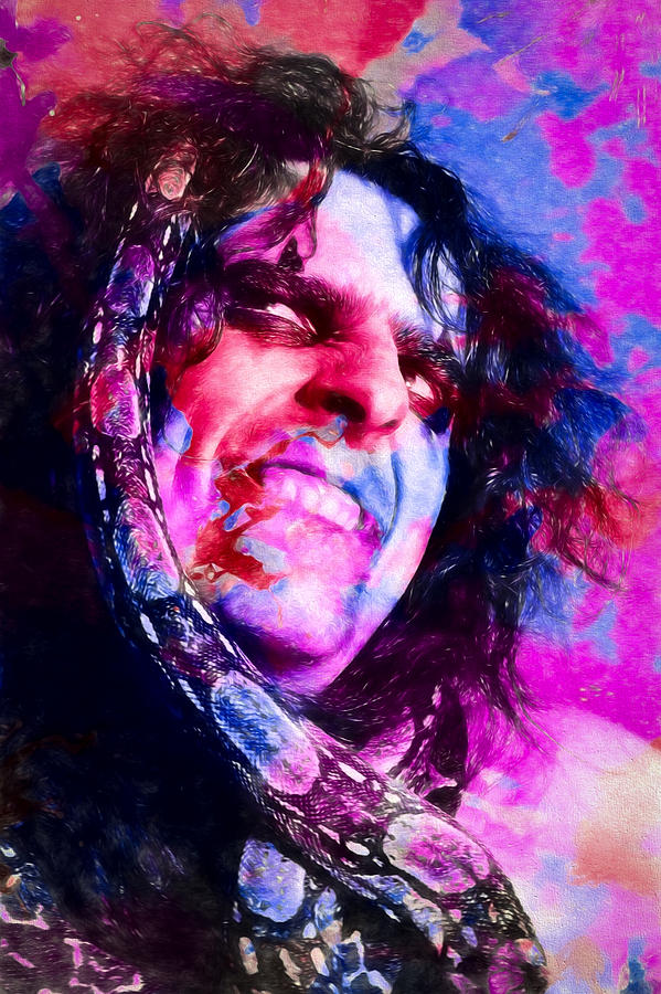599x900 Alice Cooper And Snake Digital Art By Vivian Frerichs - Alice Cooper Painting