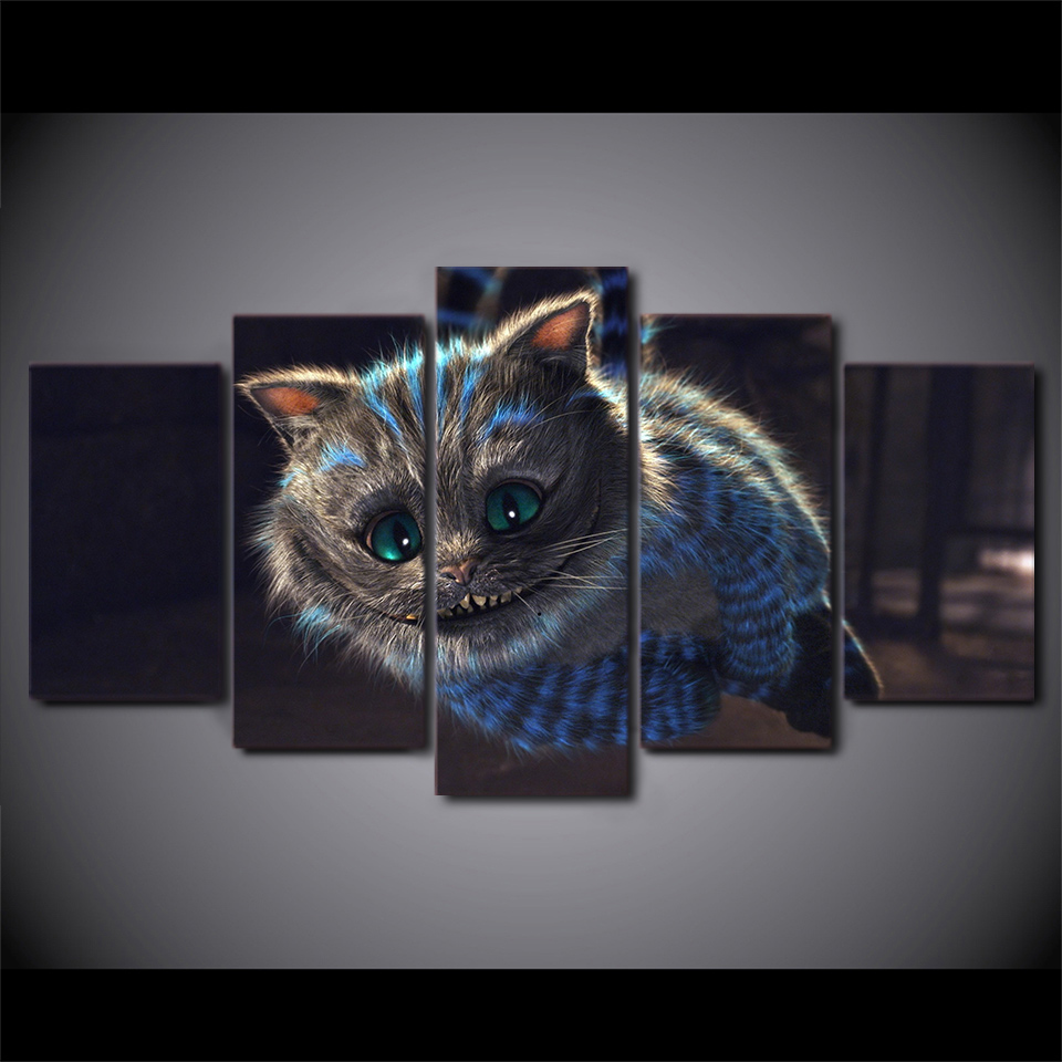 960x960 Hd Printed 5 Piece Canvas Art Cheshire Cat Painting Alice'S - Alice In Wonderland Cat Painting