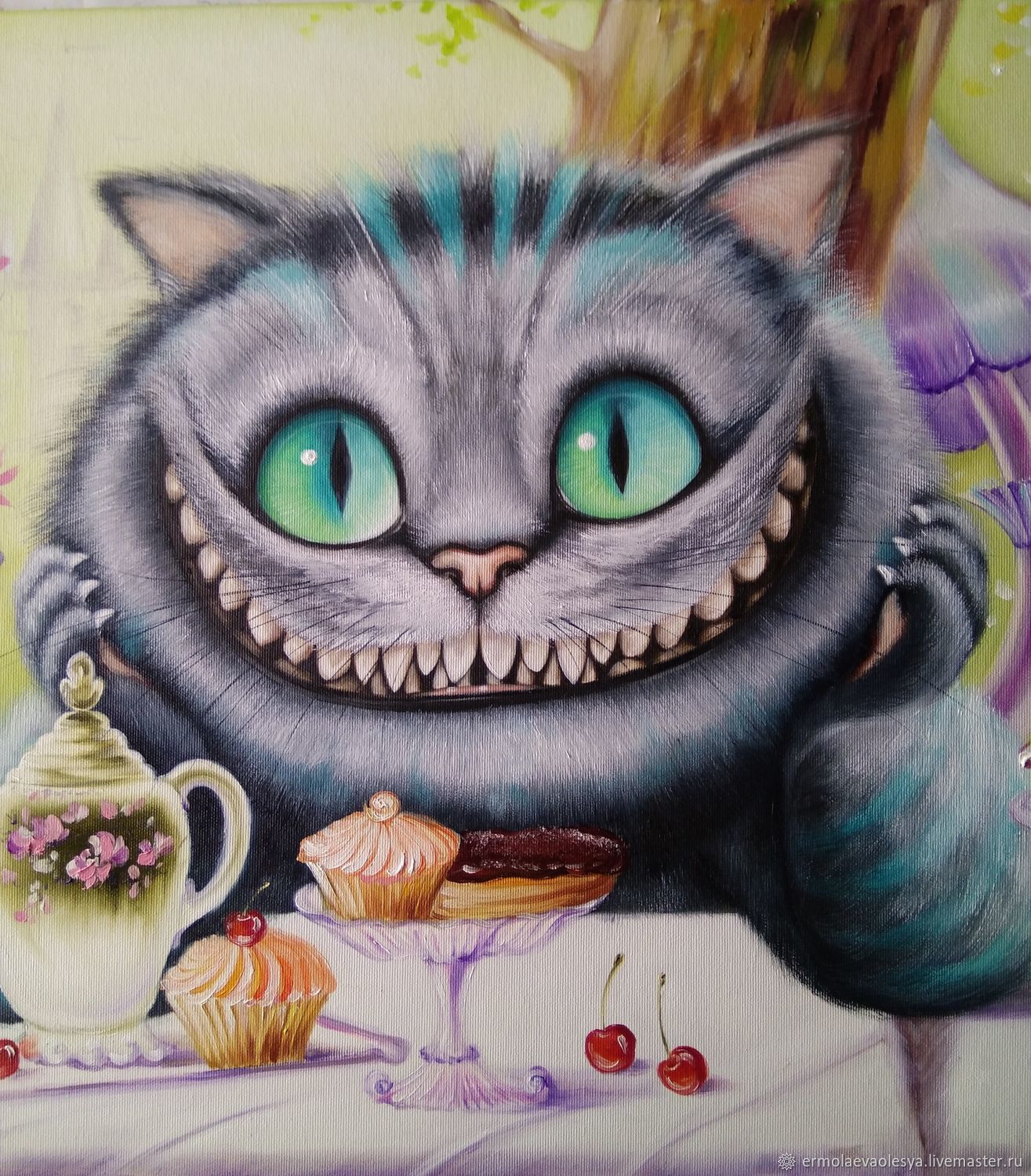 1315x1500 Oil Painting Breakfast Cheshire Cat Shop Online On Livemaster - Alice In Wonderland Cat Painting