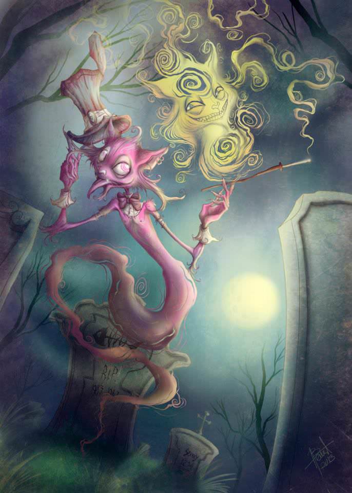 686x960 The Cheshire Cat And The Caterpillar From Alice In Wonderland Seem - Alice In Wonderland Cat Painting