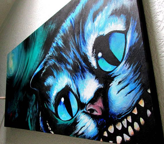 570x501 Cheshire cat commission painting  custom order canvas by saxonlynn - Alice In Wonderland Cat Painting