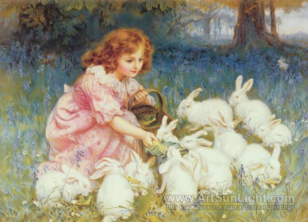 600x432 Feeding The Rabbits. Alice In Wonderland Circa 1904 - Alice In Wonderland Oil Painting