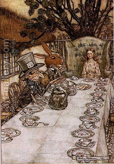 389x561 Alice In Wonderland A Mad Tea Party Arthur Rackham Reproduction - Alice In Wonderland Oil Painting