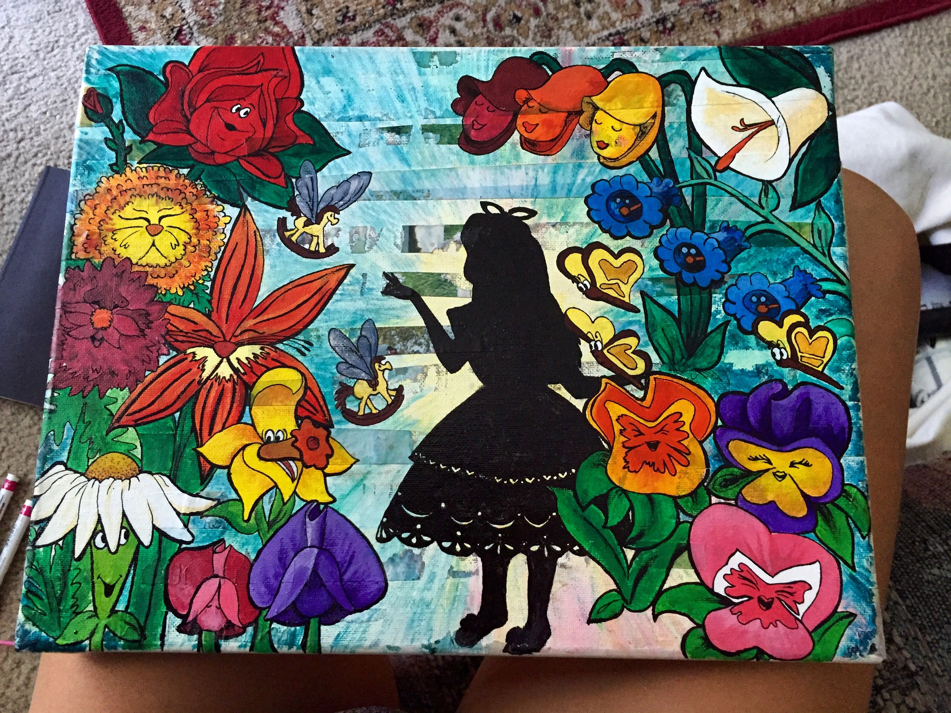 3264x2447 Alice In Wonderland Painting Acrylic On Canvas Mixed Media - Alice In Wonderland Painting